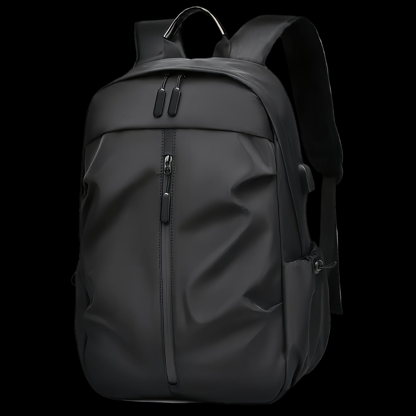 Black backpack on a white background