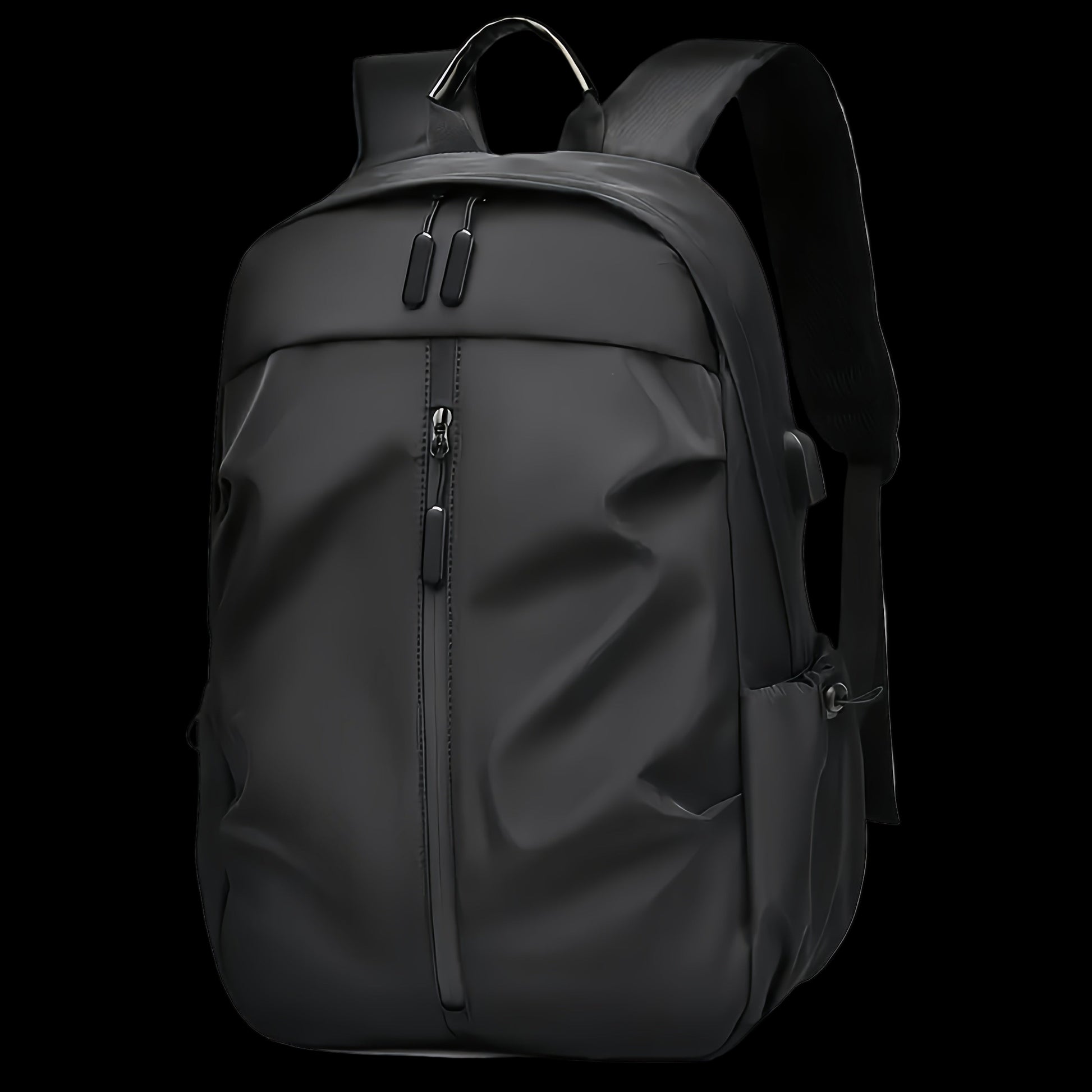 Black backpack on a white background