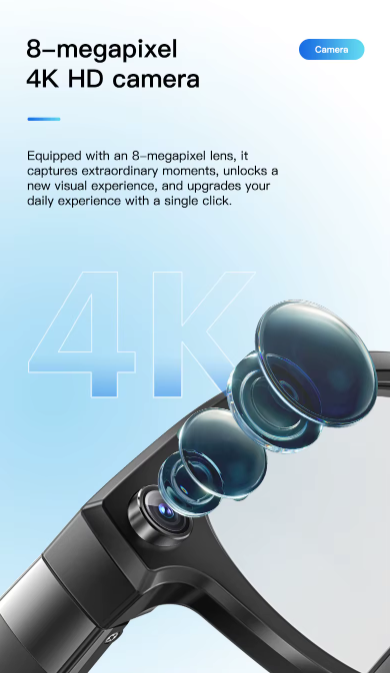 8-megapixel 4K HD camera with lens design on a light blue background