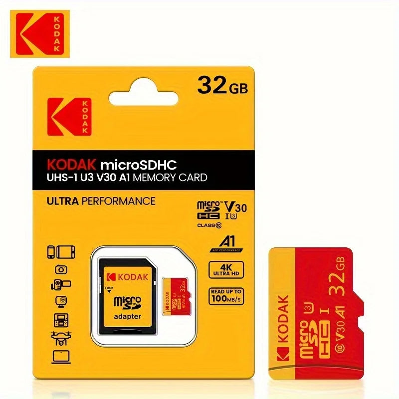 Kodak 32GB microSDHC memory card with packaging on a white background