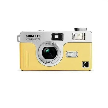 Yellow Kodak F8 ultra series camera on a white background